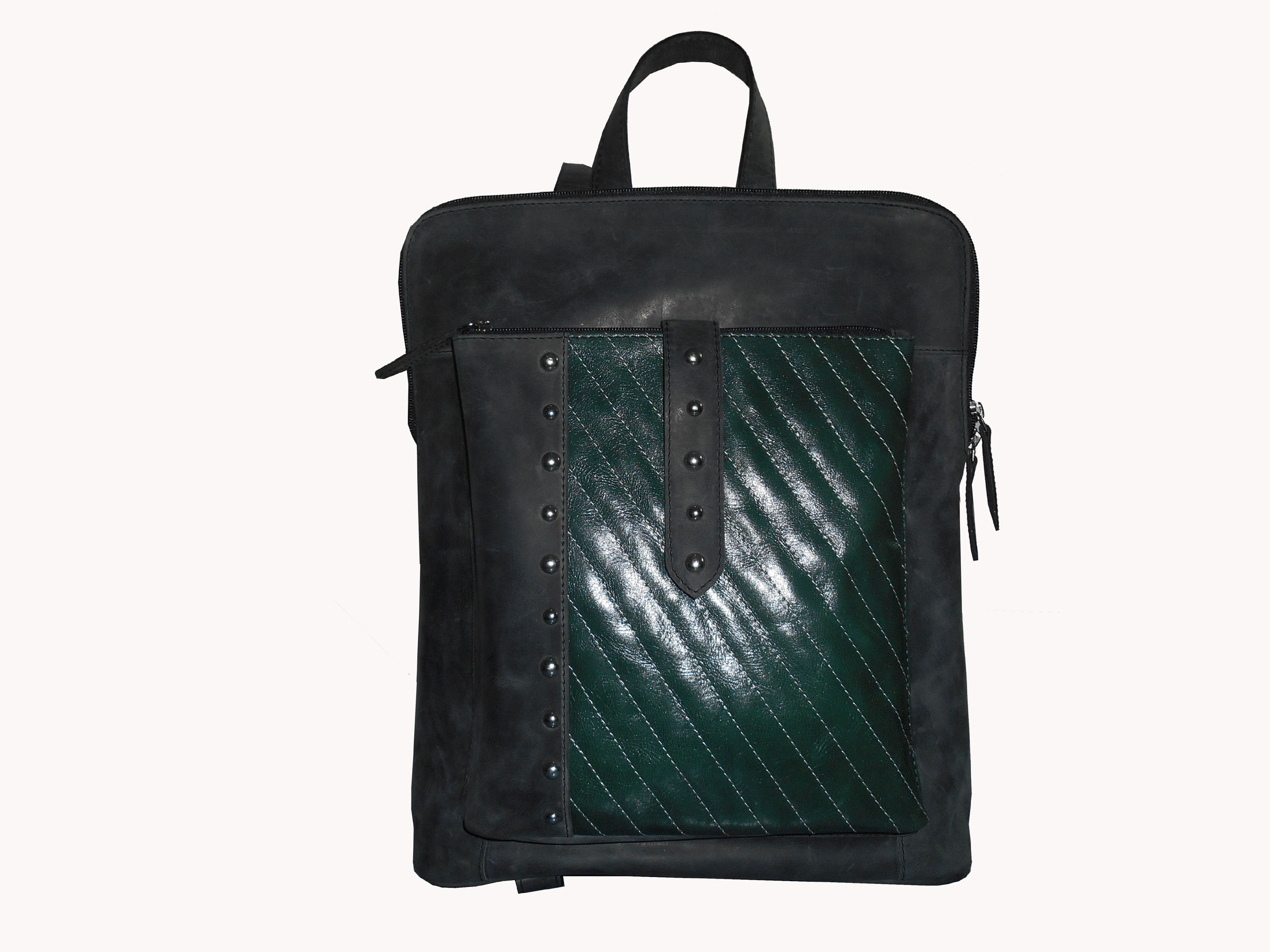 Quilted Leather Laptop Backpack – Black & Forest Green