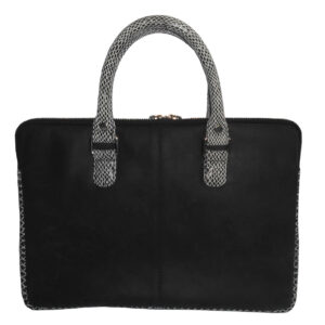 Python Accent Leather Handbag – Black