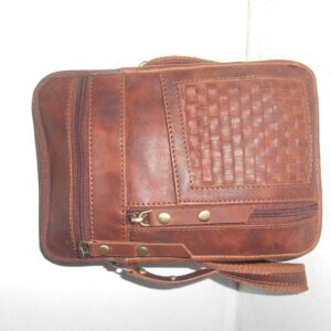 Handcrafted Vintage Leather Crossbody Messenger Bag with Woven Detail