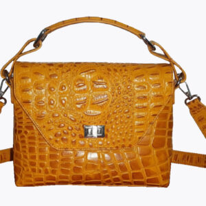Croc-Embossed Leather Top Handle Bag – Mustard