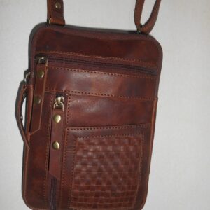 Heritage Weave Leather Crossbody Organizer Bag – Cognac Brown