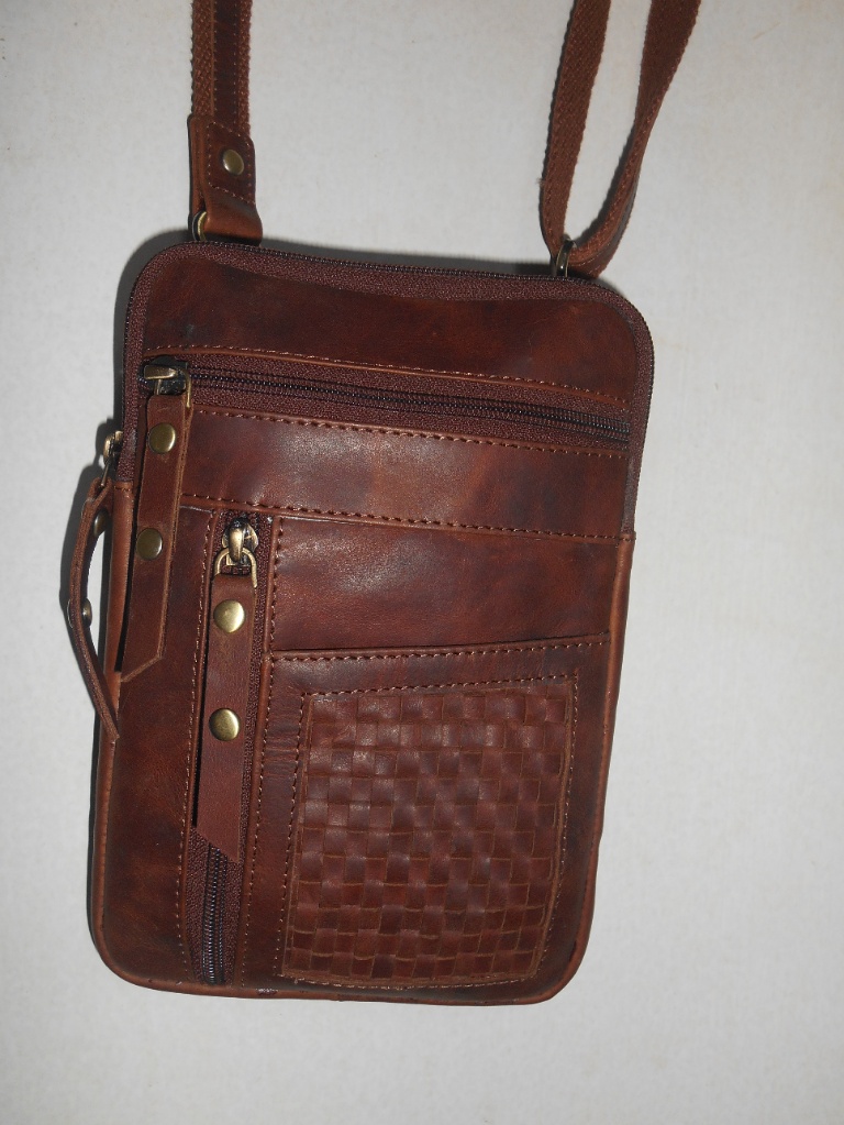 Heritage Weave Leather Crossbody Organizer Bag – Cognac Brown