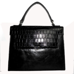 Croco Luxe Leather Handbag – Black