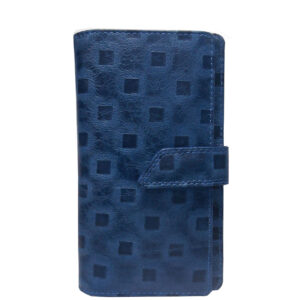 Vintage Blue Square-Embossed Leather Wallet