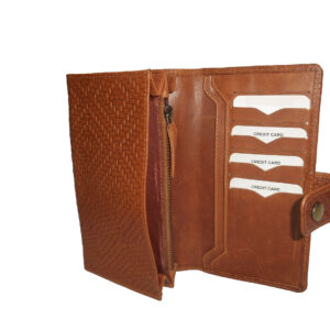 Classic Tan Woven Wax Pull-Up Leather Wallet