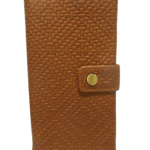 Tan Checkerprint Wax Pull-Up Leather Long Wallet