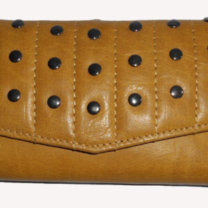Mustard Studded Flap Leather Clutch Wallet