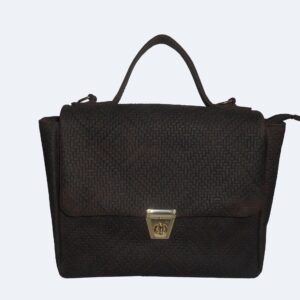 Woven Leather Top Handle Bag – Dark Brown