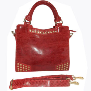 Red Python-Texture Leather Handbag with Stud Detail