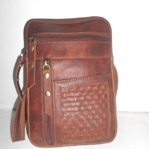 Heritage Weave Genuine Leather Crossbody Messenger Bag – Vintage Brown