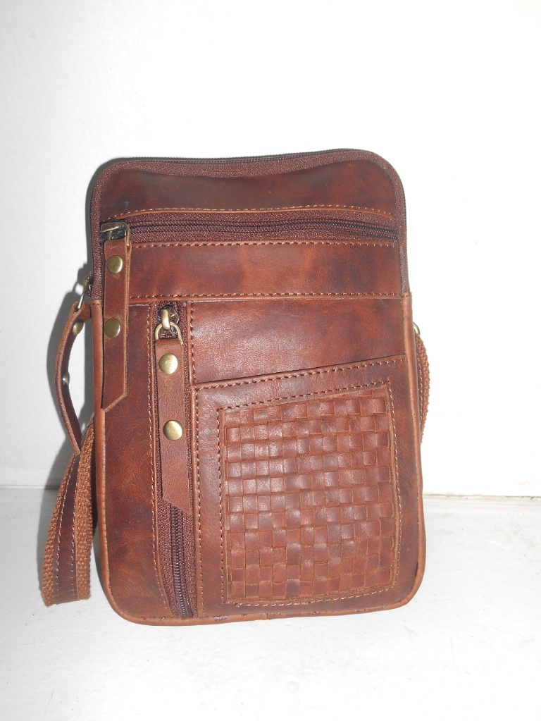 Heritage Weave Genuine Leather Crossbody Messenger Bag – Vintage Brown